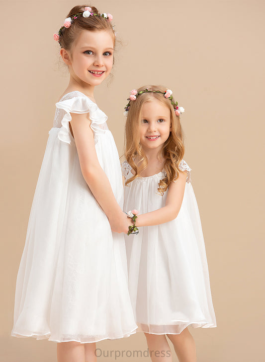 With Sleeves Chiffon Knee-length Flower Girl Dresses Lace Short A-Line Scoop Thalia Flower - Neck Girl Dress