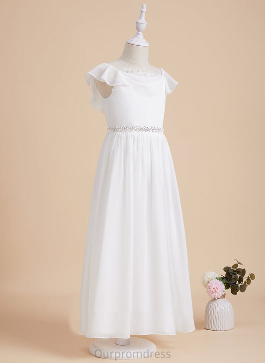 Beading Jaylah Dress Girl Sleeves A-Line Neck With Short Chiffon/Lace Scoop Flower Ankle-length - Flower Girl Dresses