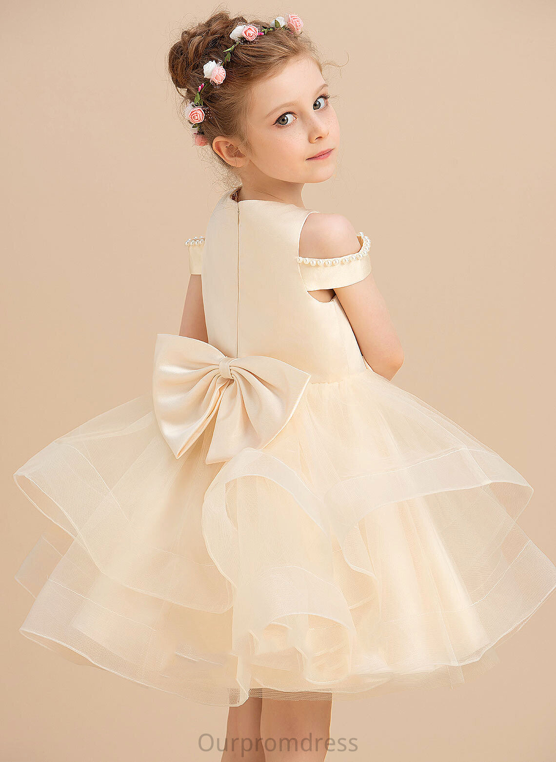 Liliana Flower Knee-length Dress Flower Girl Dresses Scoop Beading/Bow(s) Girl Sleeveless - With Neck Ball-Gown/Princess Satin/Tulle