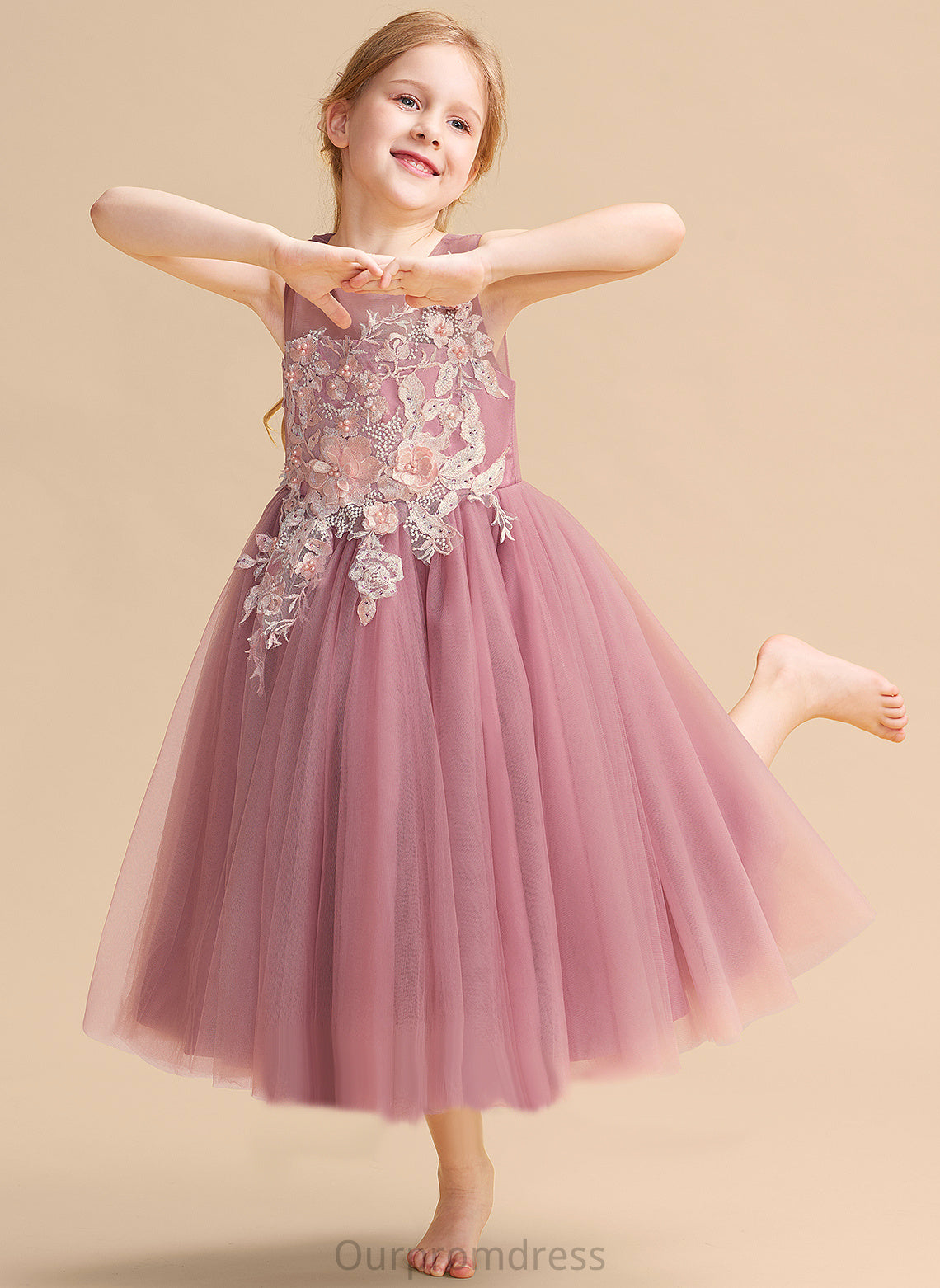 Neck Lace/Beading Scoop Sleeveless Tulle Flower Girl Dresses - Ball-Gown/Princess With Dress Girl Flower Iyana Tea-length