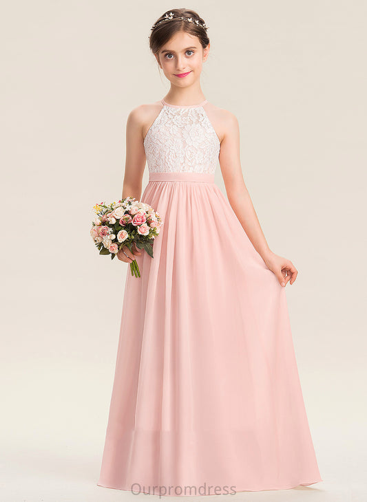 Girl Back Sleeveless Scoop Flower Floor-length Neck Hole With - A-Line Izabelle Flower Girl Dresses Chiffon Dress