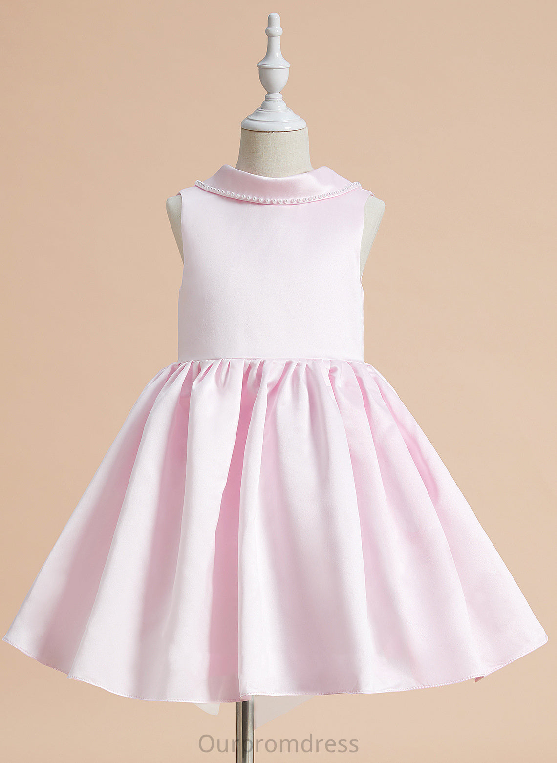 Beading/Bow(s) Flower Girl Dresses Neck With Girl Flower Sleeveless A-Line - Dress Scoop Kamora Knee-length Satin