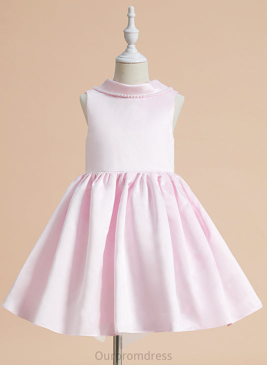 Beading/Bow(s) Flower Girl Dresses Neck With Girl Flower Sleeveless A-Line - Dress Scoop Kamora Knee-length Satin