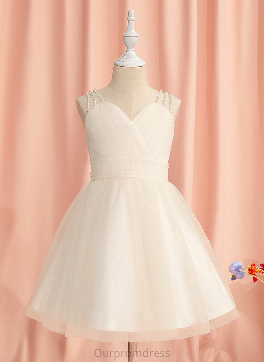 V-neck Flower Girl Dresses Nydia Dress Ruffles/Beading Girl Flower Tulle With - Knee-length A-Line Sleeveless