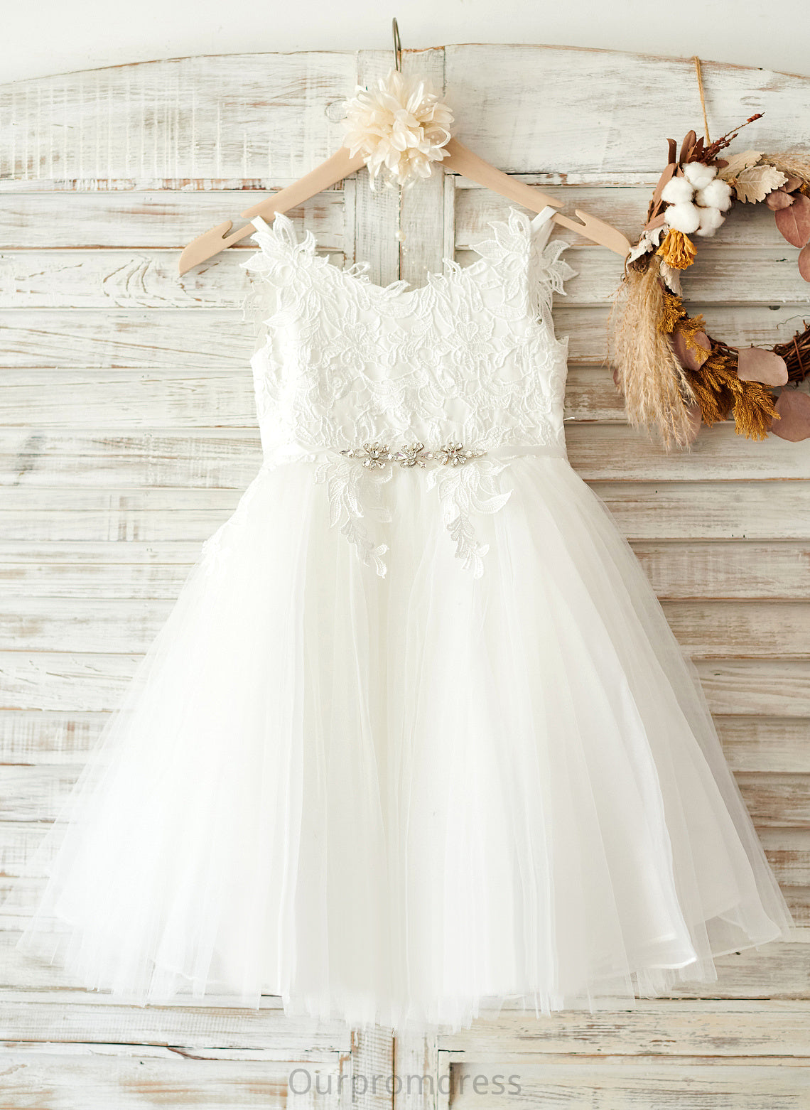 Tulle/Lace Flower Straps Rhinestone Girl With Sherlyn - Dress Sleeveless Flower Girl Dresses A-Line Knee-length