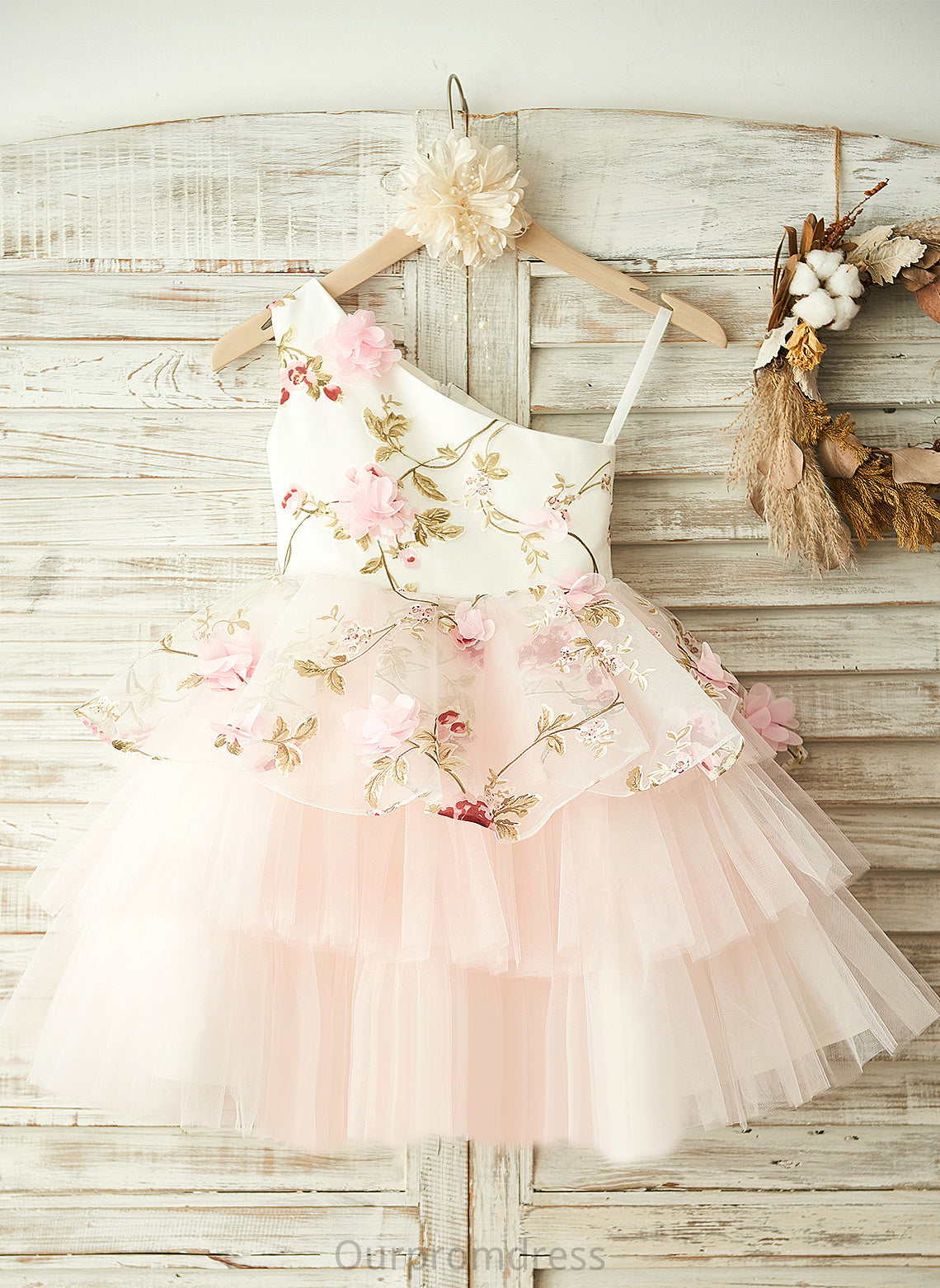 A-Line Dress Flower Girl Dresses Sleeveless Knee-length Flower - Katelynn Flower(s) With One-Shoulder Tulle Girl