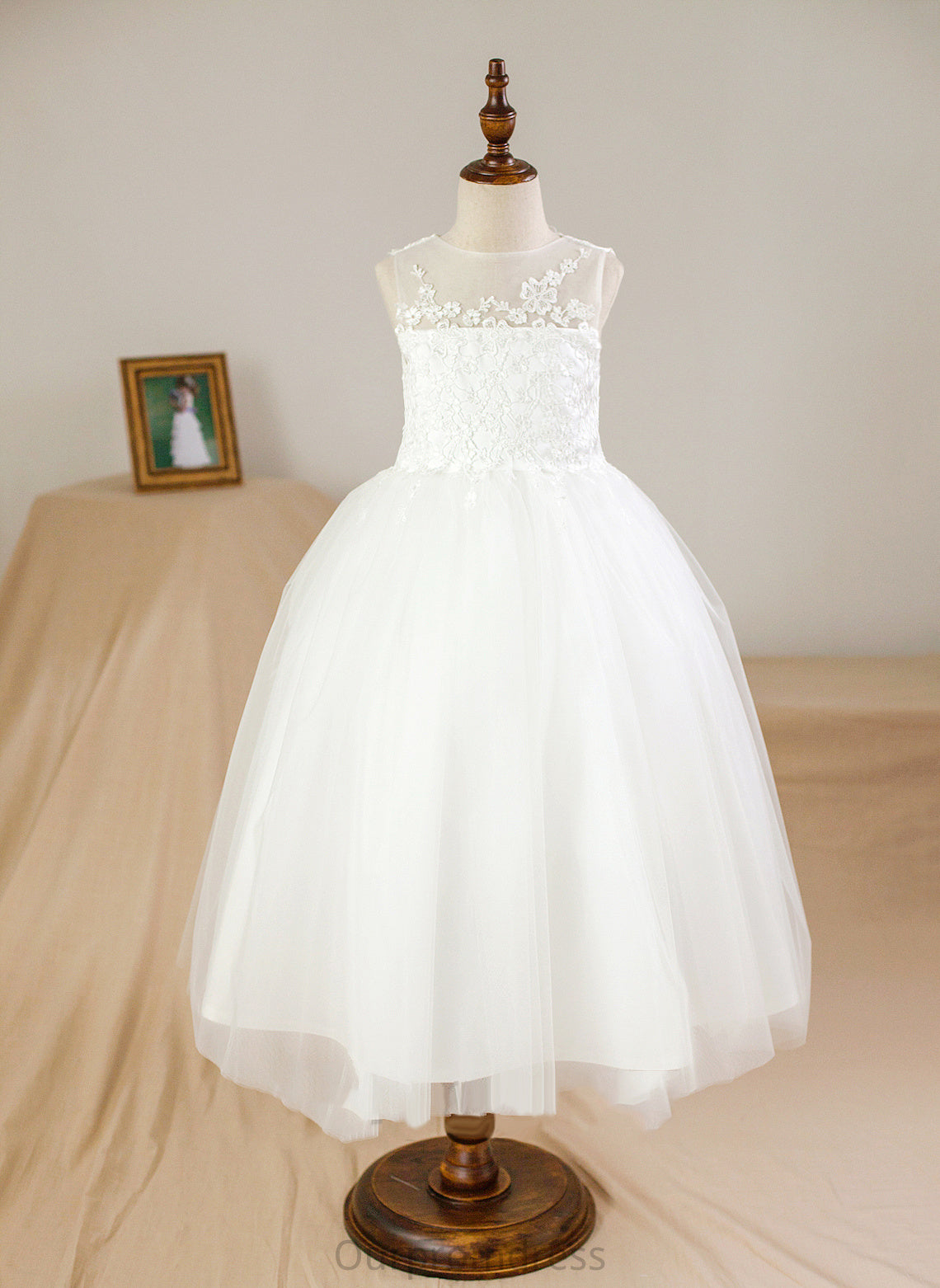 Flower Neck Sleeveless Gown Appliques - Dress Satin/Tulle Scoop Ball Flower Girl Dresses Yareli Girl With Ankle-length