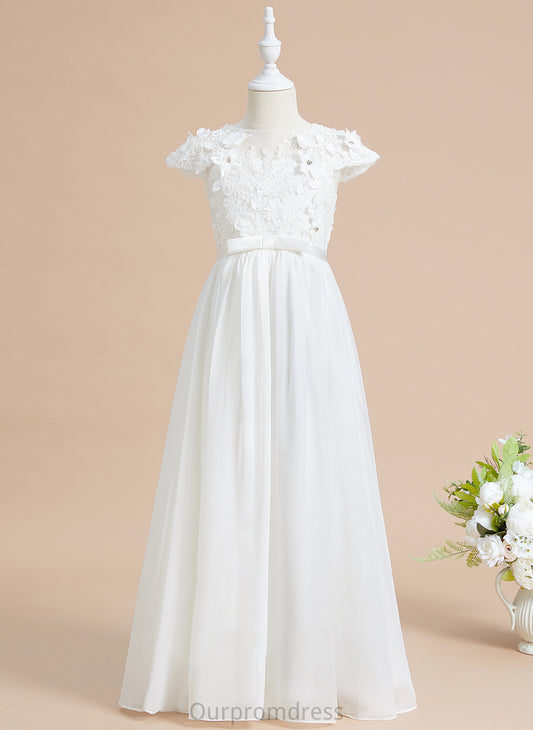 A-Line Floor-length - Flower(s) Flower Chiffon/Lace Flower Girl Dresses Neck Short Sleeves With Dress Alannah Girl Scoop