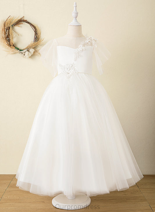 Flower Girl Dresses Scoop With Dress Back - Short V Flower Kassidy Girl Neck Satin/Tulle/Lace Sleeves Ball-Gown/Princess Ankle-length