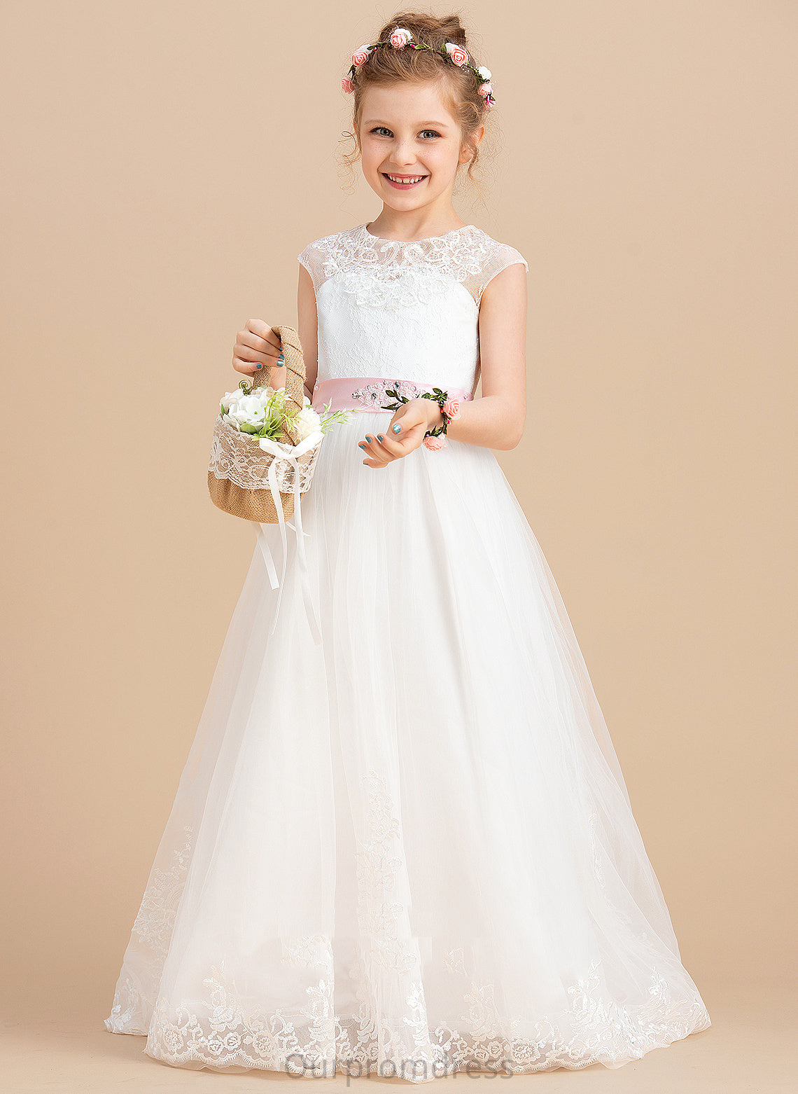 With Girl (Petticoat Flower Girl Dresses Tulle/Lace Scoop Sleeveless - Jan included) Neck Dress Flower Ball-Gown/Princess Sash/Beading/Appliques/Bow(s) Floor-length NOT