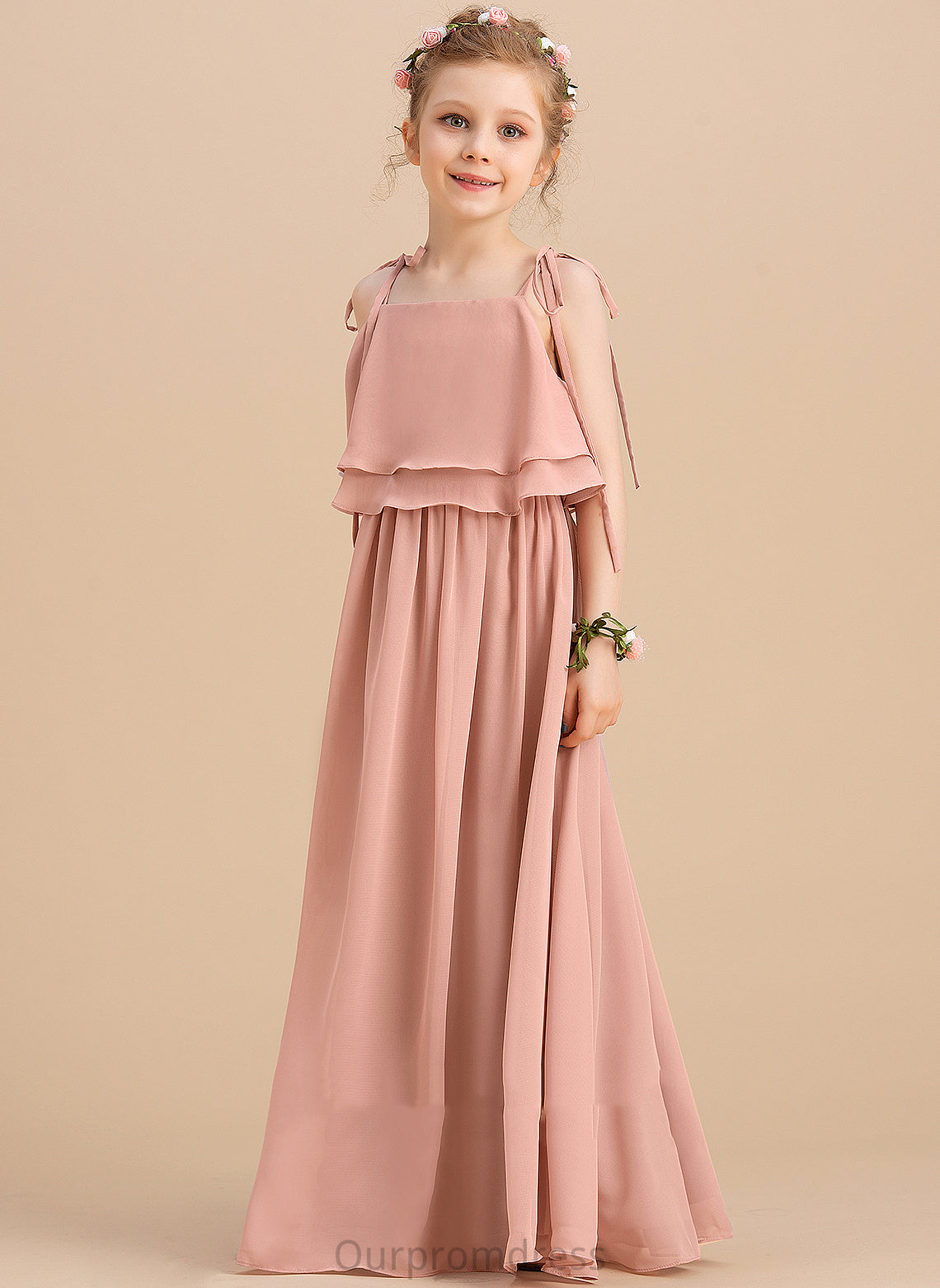 A-Line Girl Paige Flower Girl Dresses - Floor-length Dress Square Sleeveless Neckline/Straps Flower Chiffon