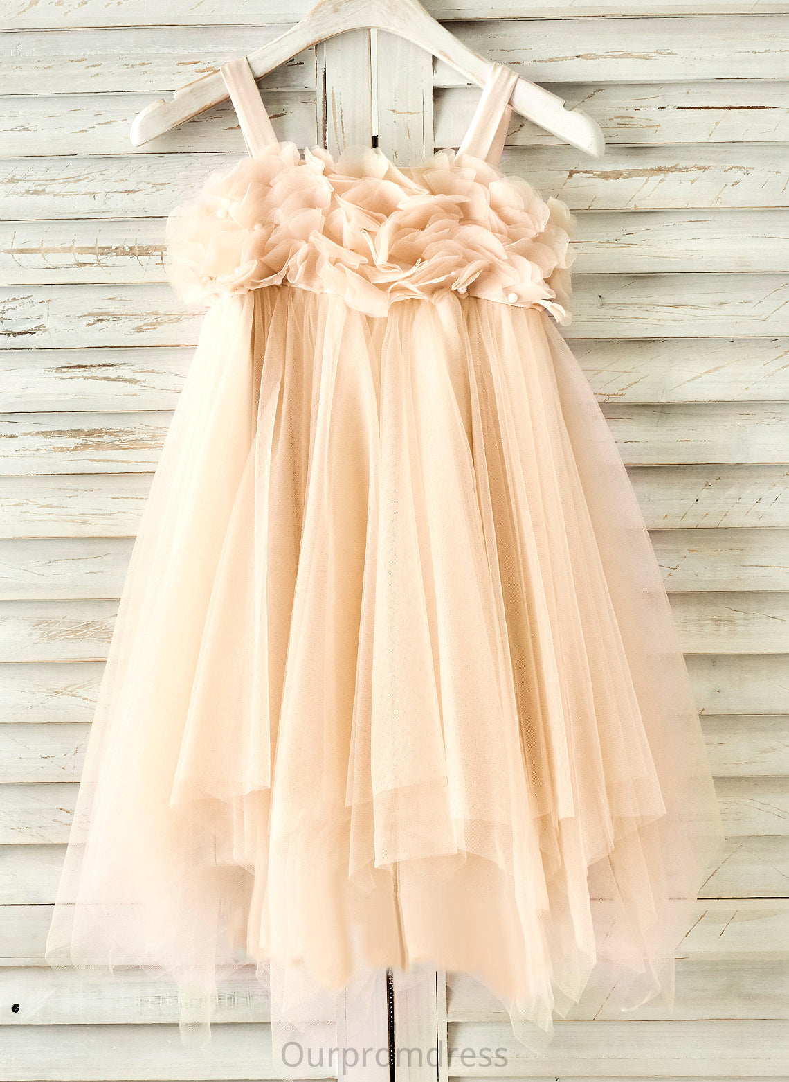 Straps Sleeveless A-Line/Princess Tulle Mckenna Flower Flower Girl Dresses Beading With Knee-length Dress - Girl