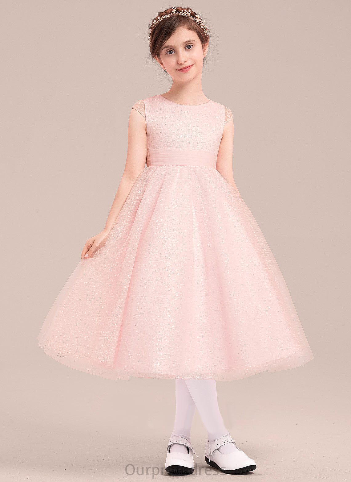 Dress A-Line/Princess Tea-length Bow(s) Scoop Girl Flower With Naomi Tulle Flower Girl Dresses - Sleeveless Neck