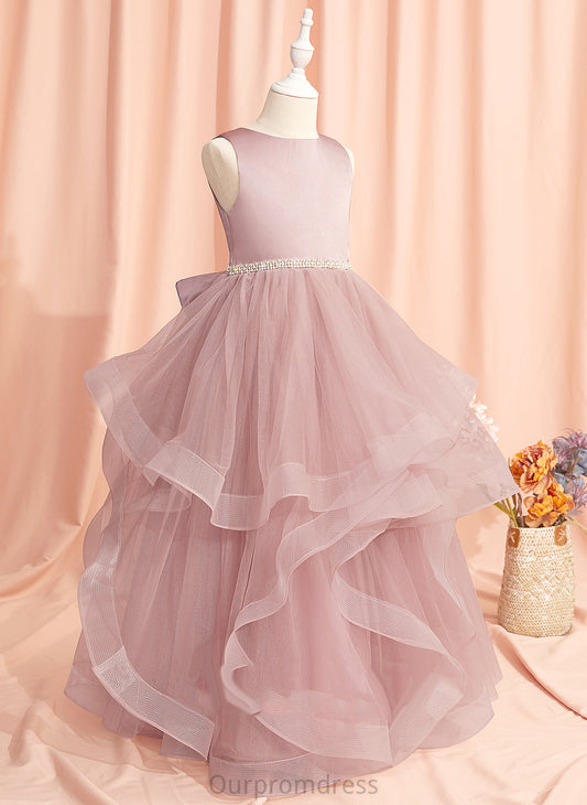 Ball-Gown/Princess - Beading/Bow(s)/V Girl Floor-length Flower Girl Dresses Tulle Dress With Back Sleeveless Neck Scoop Flower Sydney