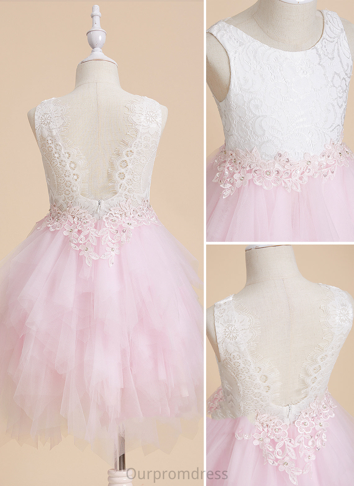 Sleeveless - Flower Flower Girl Dresses Dress Scoop Girl With Tulle/Lace Carla Knee-length Ball-Gown/Princess Back Neck Lace/Beading/Sequins/V