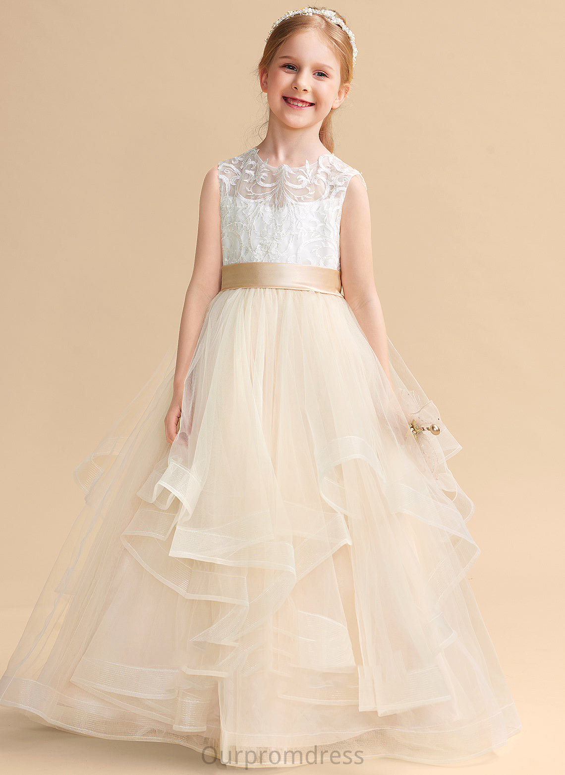 Scoop Floor-length Dress Flower Flower Girl Dresses Girl - Tulle/Lace Neck Sleeveless Arely Ball-Gown/Princess