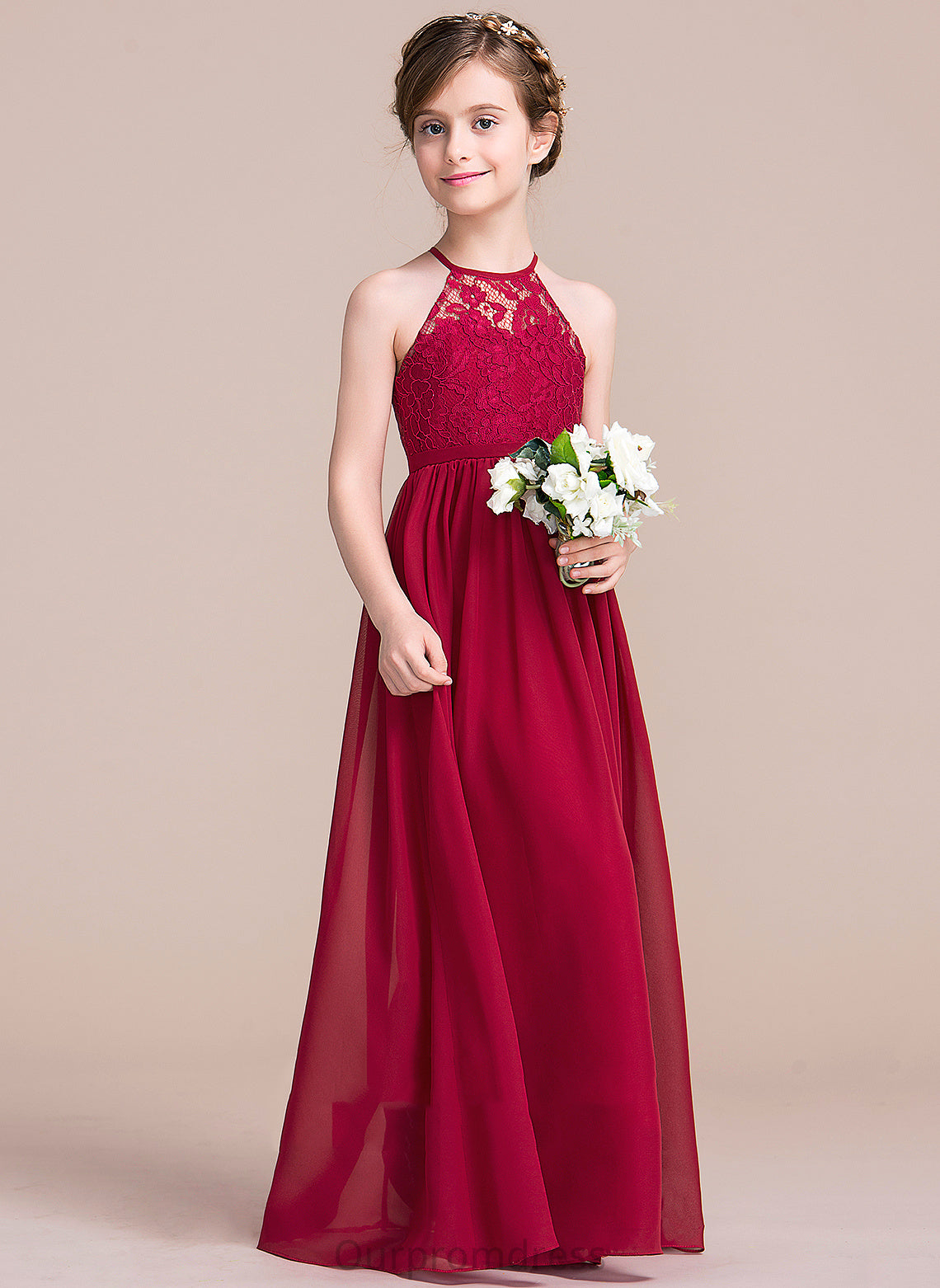 Girl Sleeveless Dress Neck A-Line Ruby Flower - Scoop Chiffon/Lace Flower Girl Dresses Floor-length