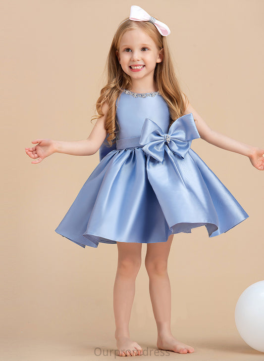 Knee-length With Flower Dress Sleeveless Scoop Bow(s) Madison - Flower Girl Dresses Ball-Gown/Princess Satin Girl Neck