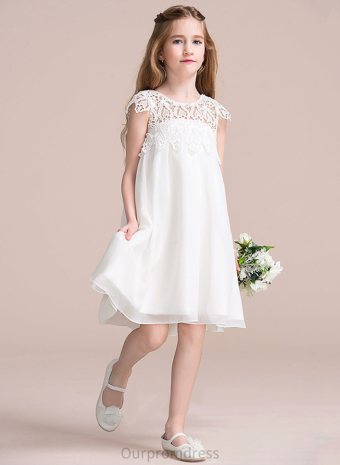 Sleeveless Chiffon/Lace Empire Flower Girl Dresses - Scoop Flower Neck Dress Girl Knee-length Urania