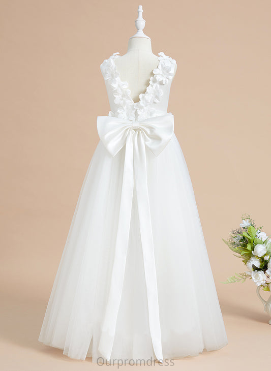 - A-Line Satin/Tulle Girl Zoie With Neck Scoop Dress Floor-length Sleeveless Flower(s)/Bow(s) Flower Girl Dresses Flower