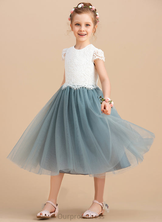 Flower Sleeveless Flower Girl Dresses Dress Girl Libby Tulle/Lace Scoop Neck A-Line - Tea-length