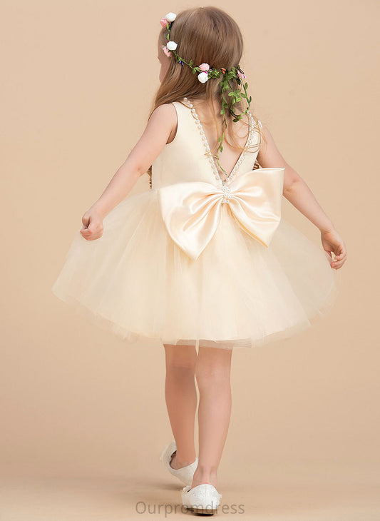 Neck With - A-Line Beading Flower Girl Dresses Scoop Sleeveless Dress Cassidy Satin/Tulle Knee-length Flower Girl