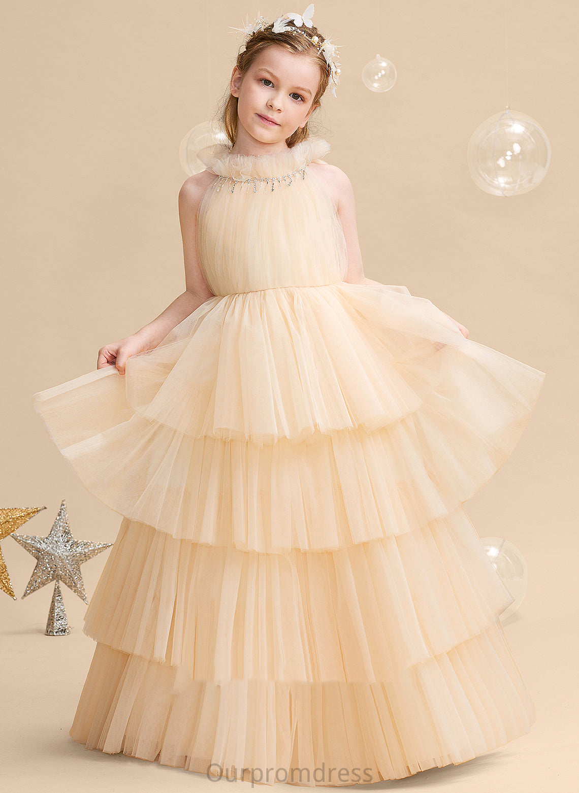 - Tulle Flower Girl Dresses Mckenzie Ball-Gown/Princess High Flower Neck Floor-length Girl Dress Sleeveless