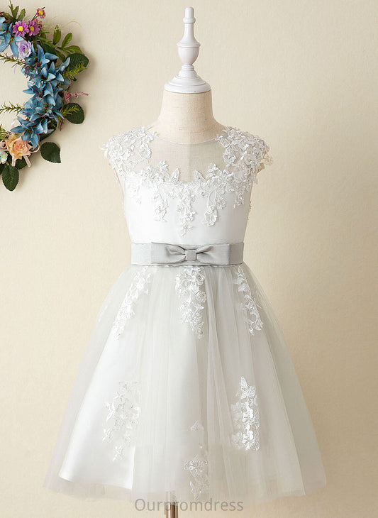 Neck Lace Sleeveless Knee-length Scoop Flower - Dress Flower Girl Dresses Izabelle A-Line Satin/Tulle Girl With