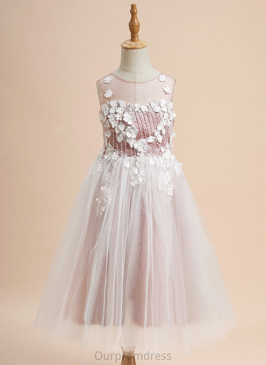 Flower Girl Dresses Tulle Kayla Scoop Neck Dress Sleeveless - With A-Line Tea-length Lace/Beading/Flower(s) Flower Girl