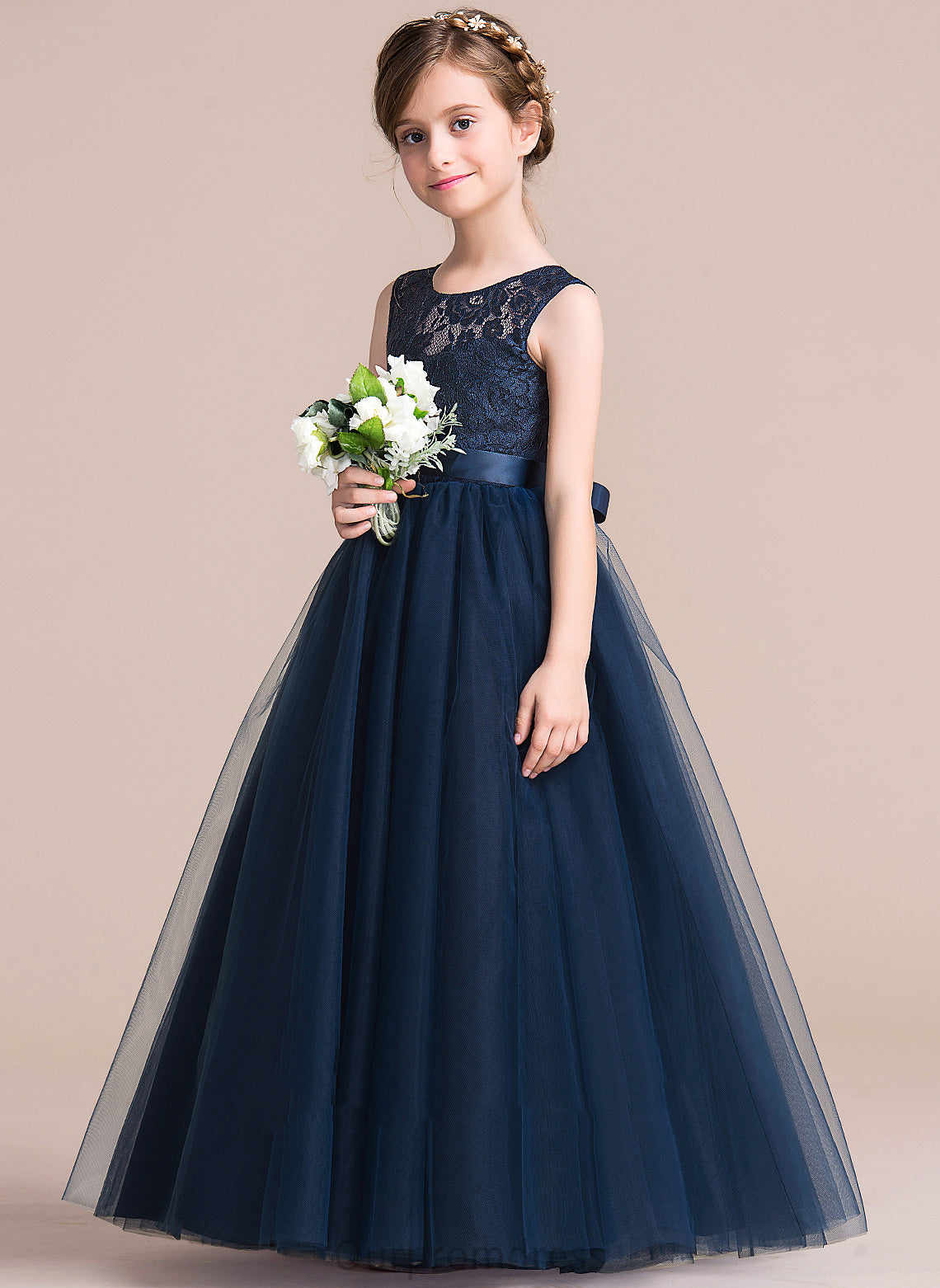 Satin/Tulle/Lace Dress Flower Scoop Flower Girl Dresses - A-Line Sleeveless Neck Floor-length Girl Marlene