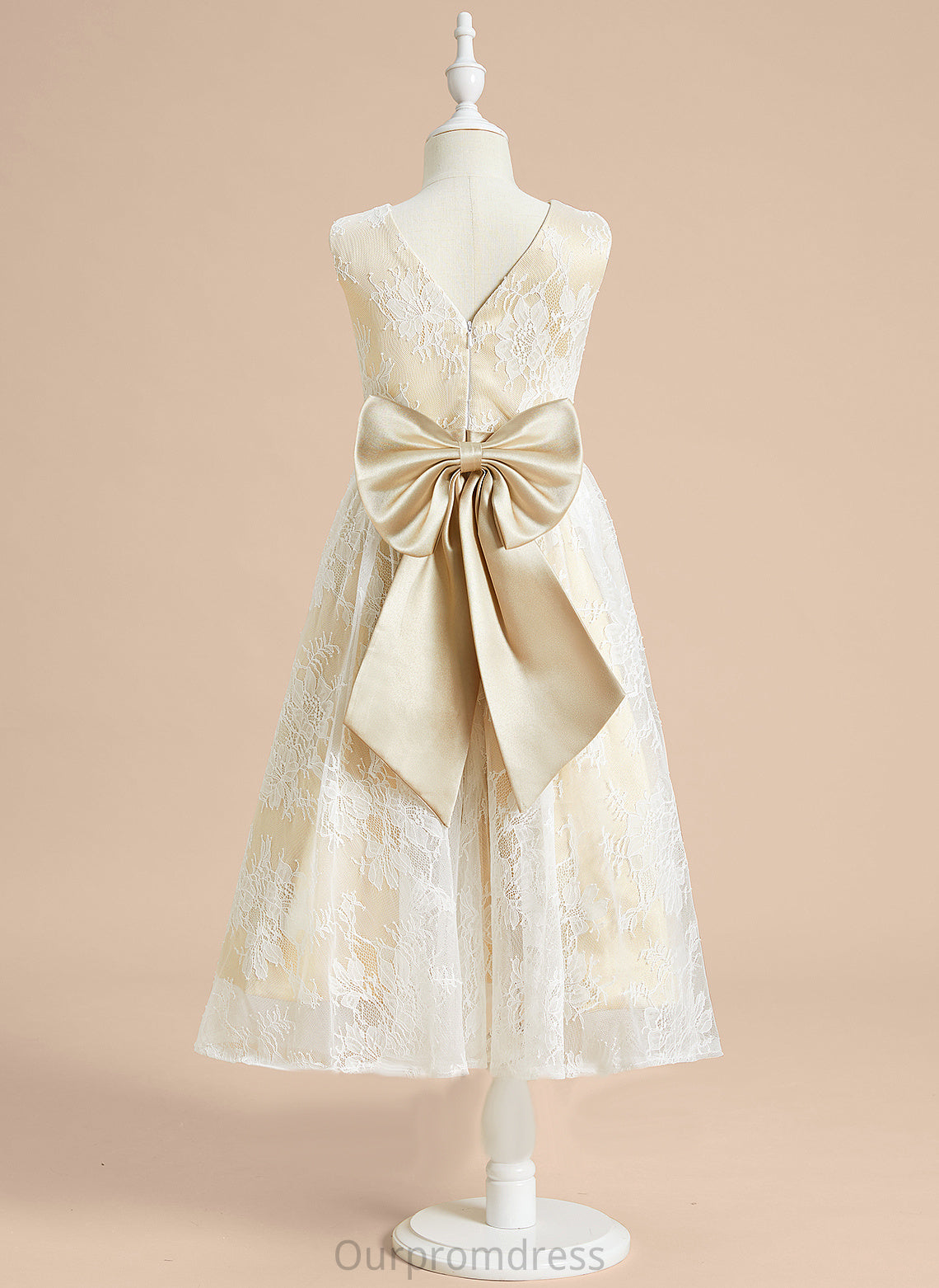 With Neck Flower Satin/Lace A-Line Bow(s) Dress Tea-length Sleeveless Scoop - Girl Flower Girl Dresses Carla