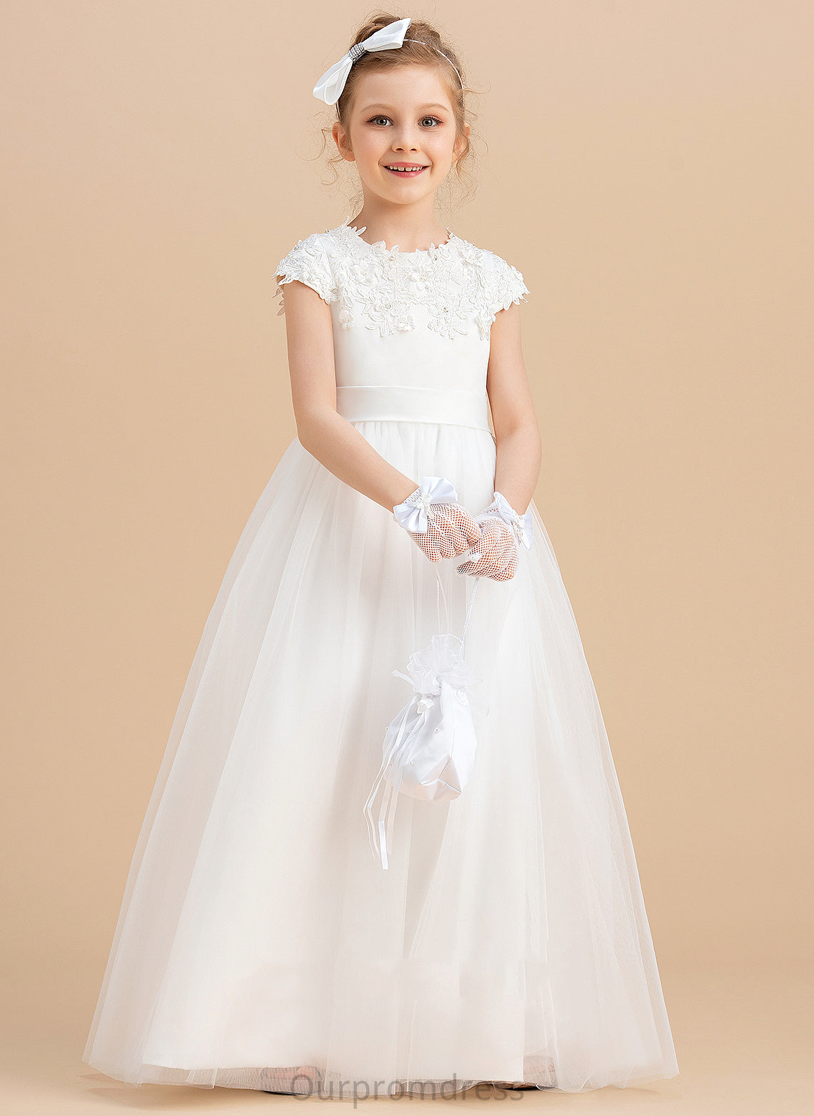 Flower Ball With Beading/Appliques - Gown Flower Girl Dresses Neck Sleeveless Scoop Girl Dress Floor-length Ireland Satin/Tulle