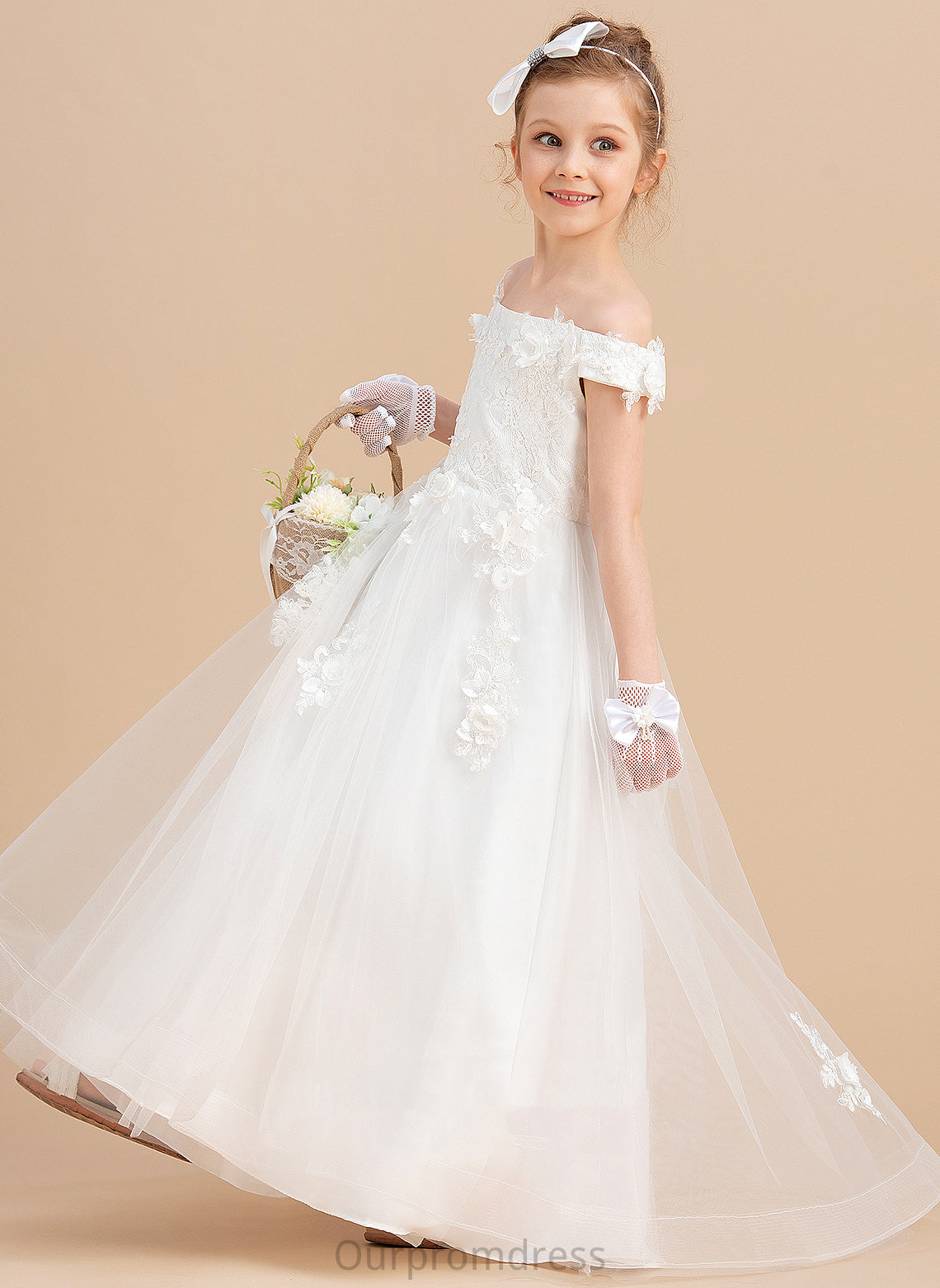 Adison Ball-Gown/Princess With Tulle/Lace Flower Flower Girl Dresses Sleeveless Off-the-Shoulder Girl Dress - Sweep Flower(s) Train