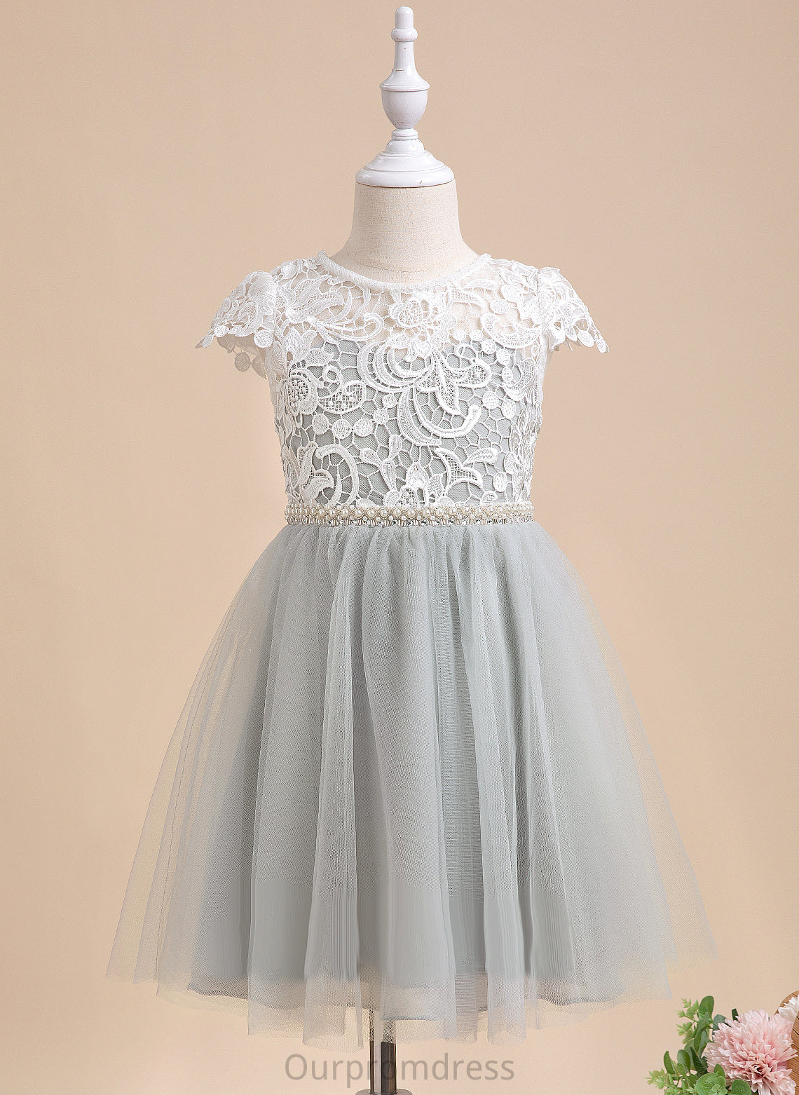 Knee-length With Flower Girl Dresses Girl Alondra Scalloped A-Line Flower - Sleeves Tulle Dress Lace/Beading/Sequins Neck Short