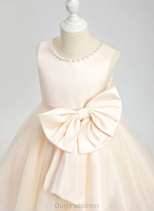 Neck Knee-length Beading/Bow(s) Girl Flower Anastasia Flower Girl Dresses With Sleeveless - Dress Satin A-Line Scalloped