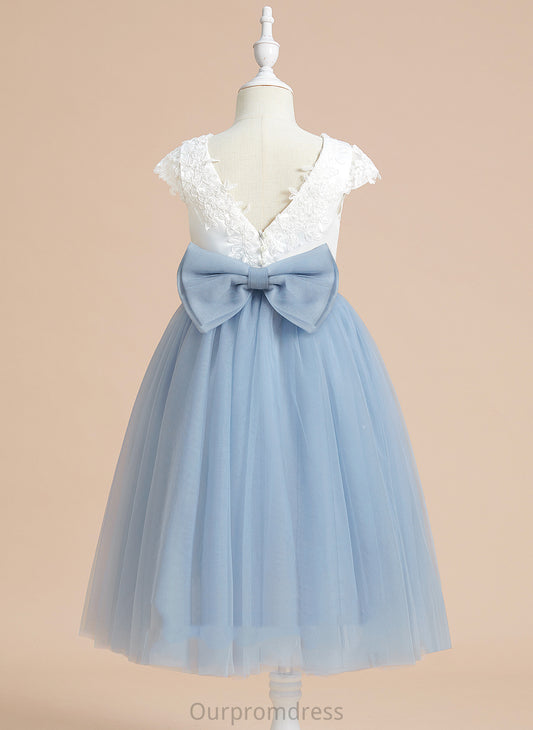 Girl - Satin/Tulle Lace/Bow(s) Sleeveless Una Dress Flower With Scoop A-Line Flower Girl Dresses Tea-length Neck