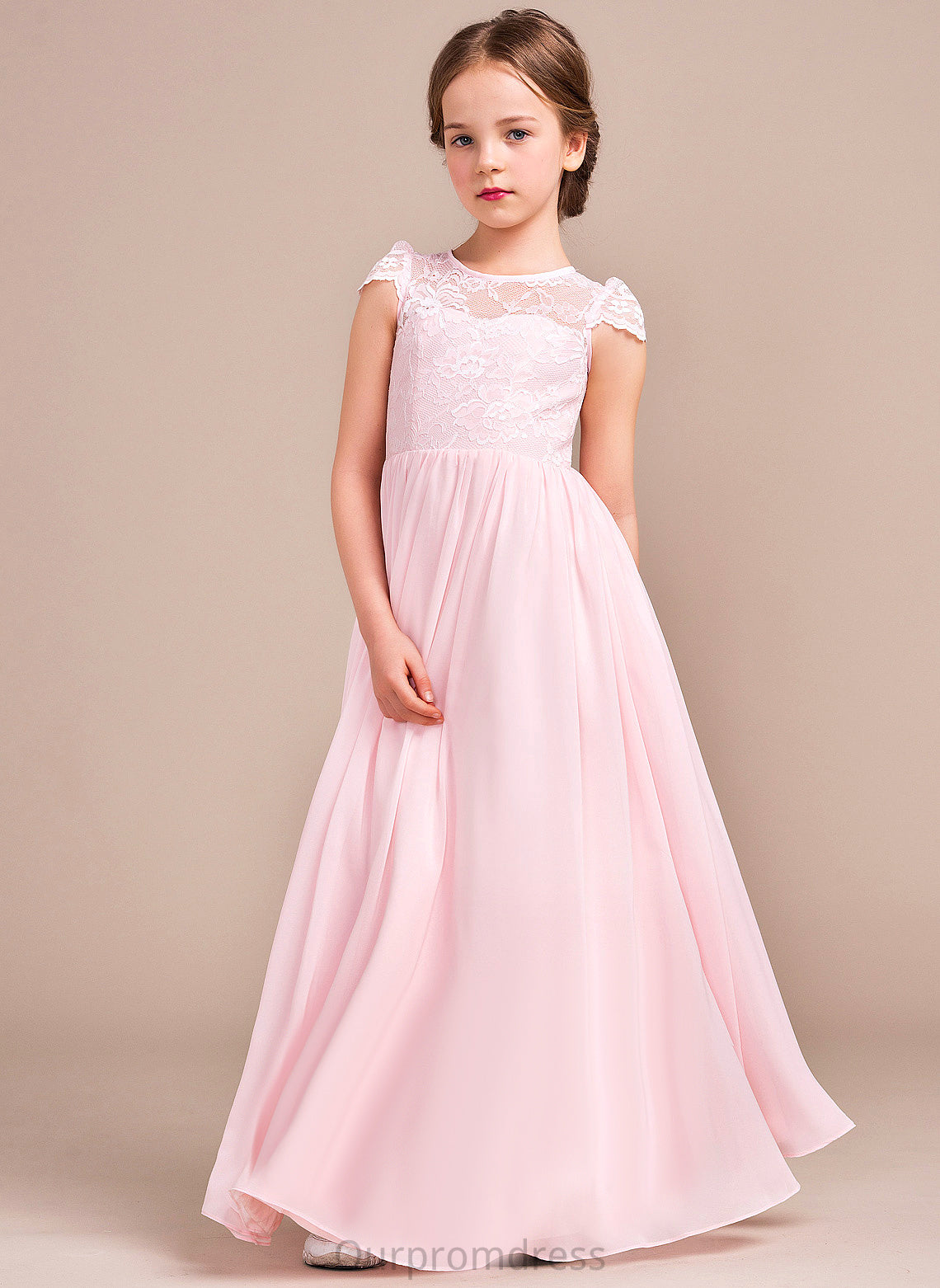 Jolie - Chiffon/Lace Dress Floor-length Flower Girl Dresses Flower Neck Girl A-Line/Princess Sleeveless Scoop