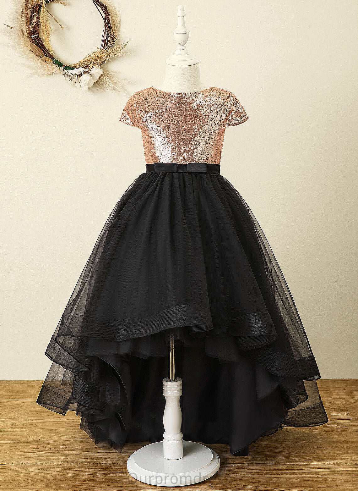 Tulle/Sequined Girl Neck Flower Flower Girl Dresses Dress Sleeveless With Scoop Bow(s) Paisley Asymmetrical - A-Line