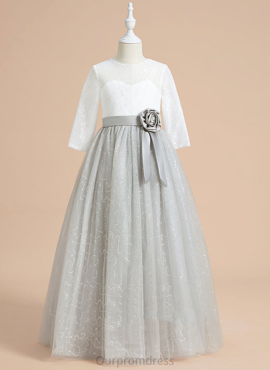 Flower With Scoop Flower Girl Dresses 1/2 Flower(s)/Sequins Dress Neck Ball-Gown/Princess - Lina Tulle/Lace Girl Floor-length Sleeves