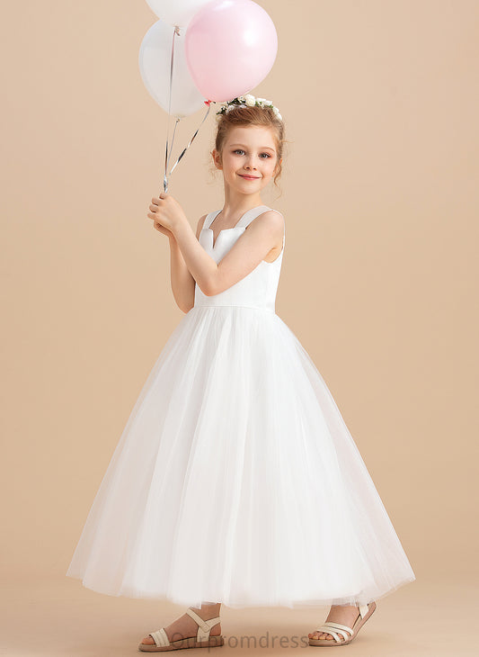 Ankle-length Flower Girl Dresses Dress - Square Girl Sleeveless Flower Gown Satin/Tulle Lillie Neckline Ball