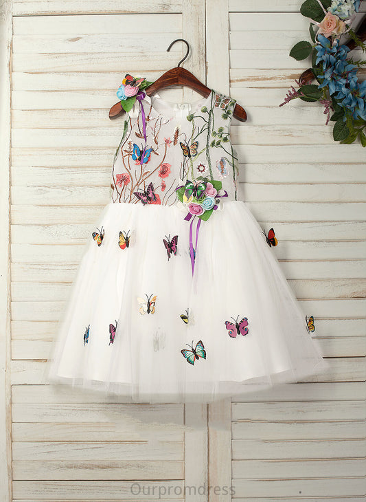 Dress Flower Girl Dresses Girl Tricia Tulle/Lace Knee-length - Sleeveless Neck Flower Scoop A-Line With Flower(s)