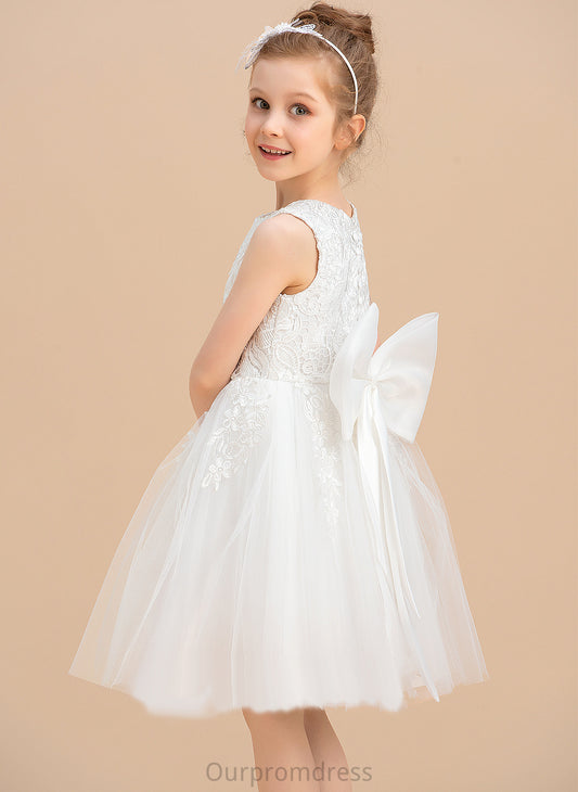 Sleeveless Neck Flower Girl Dresses Knee-length Dress Tulle/Lace A-Line With Girl Daniela - Lace/Bow(s) Flower Scoop