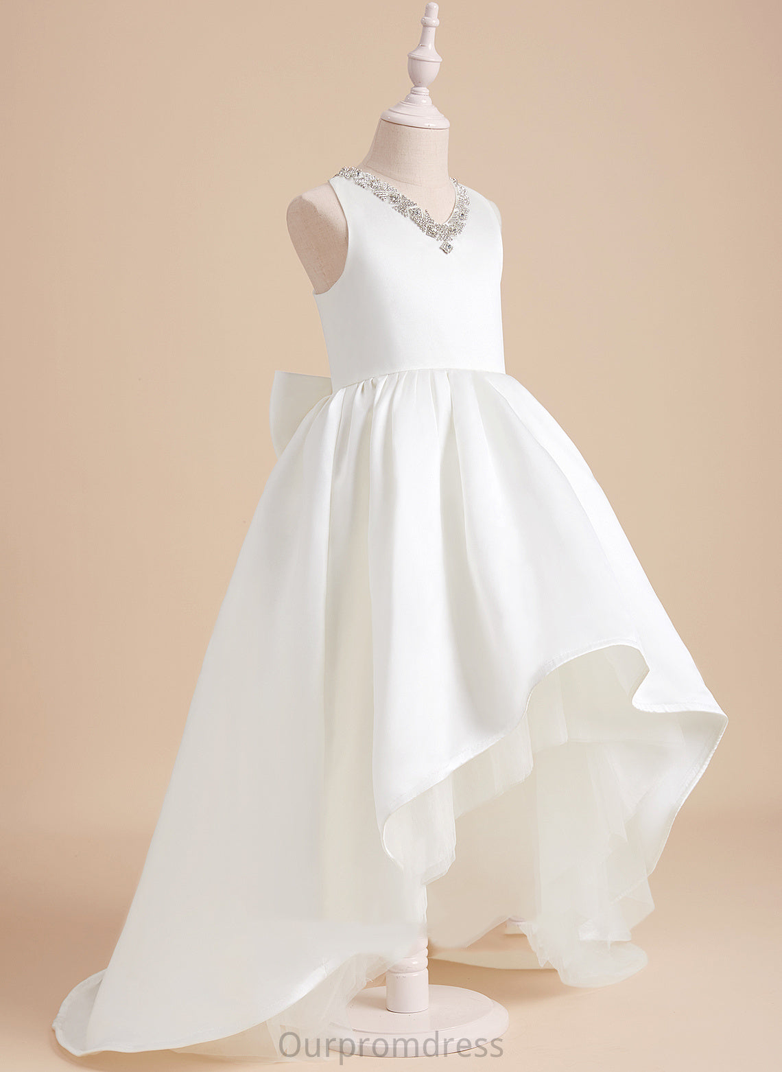 Girl Flower Sweep Ball-Gown/Princess Sleeveless Beading - Dress Marie V-neck With Train Satin Flower Girl Dresses