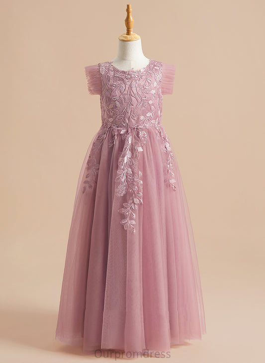 Neck Tulle Dress Flower A-Line Magdalena Scoop - Short Floor-length Girl Sleeves Flower Girl Dresses