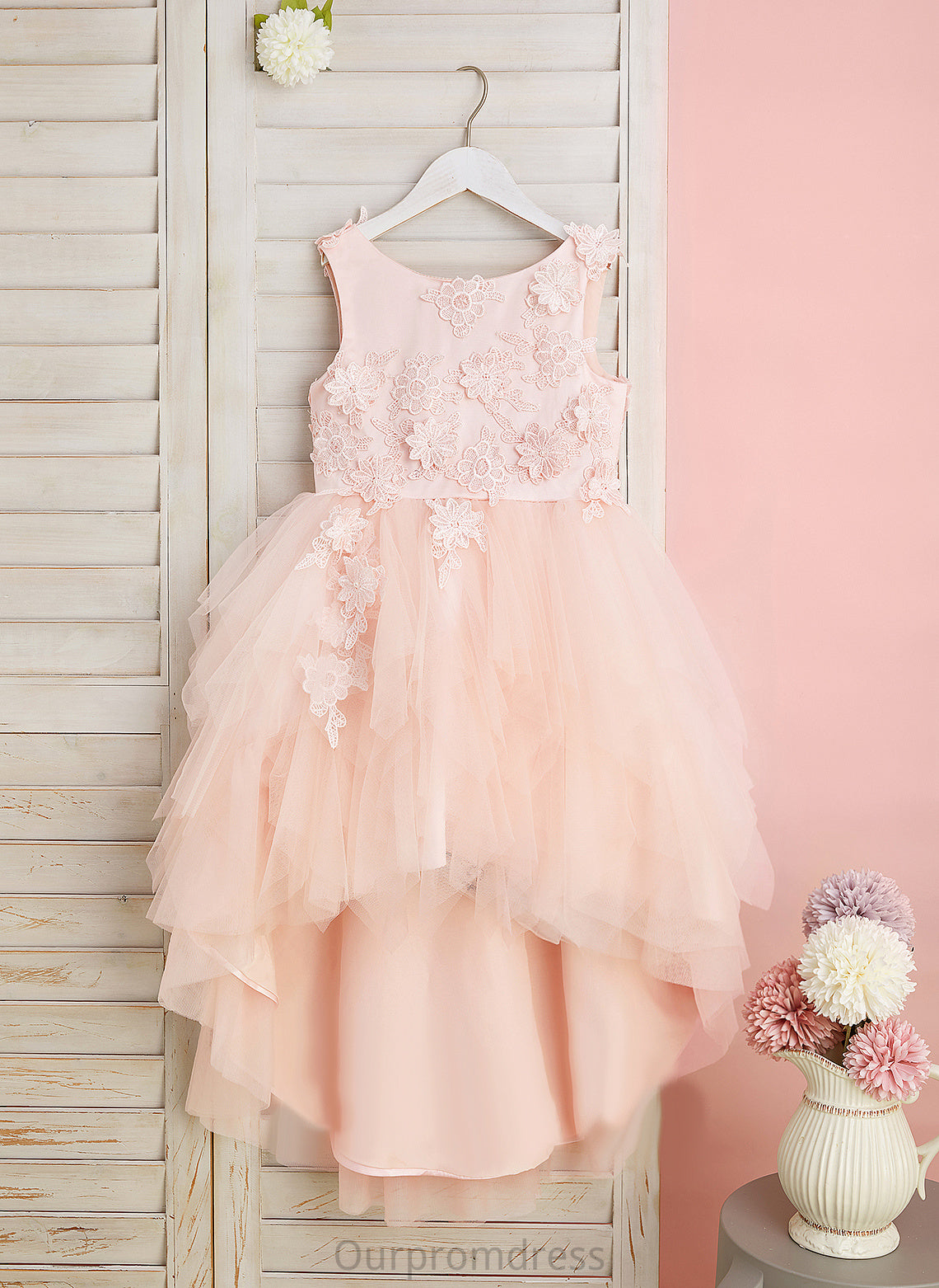 Sleeveless Tulle Scoop Dress Neck Flower Girl Dresses Girl Lace/Flower(s)/V Asymmetrical Naima Ball-Gown/Princess Back Flower With -