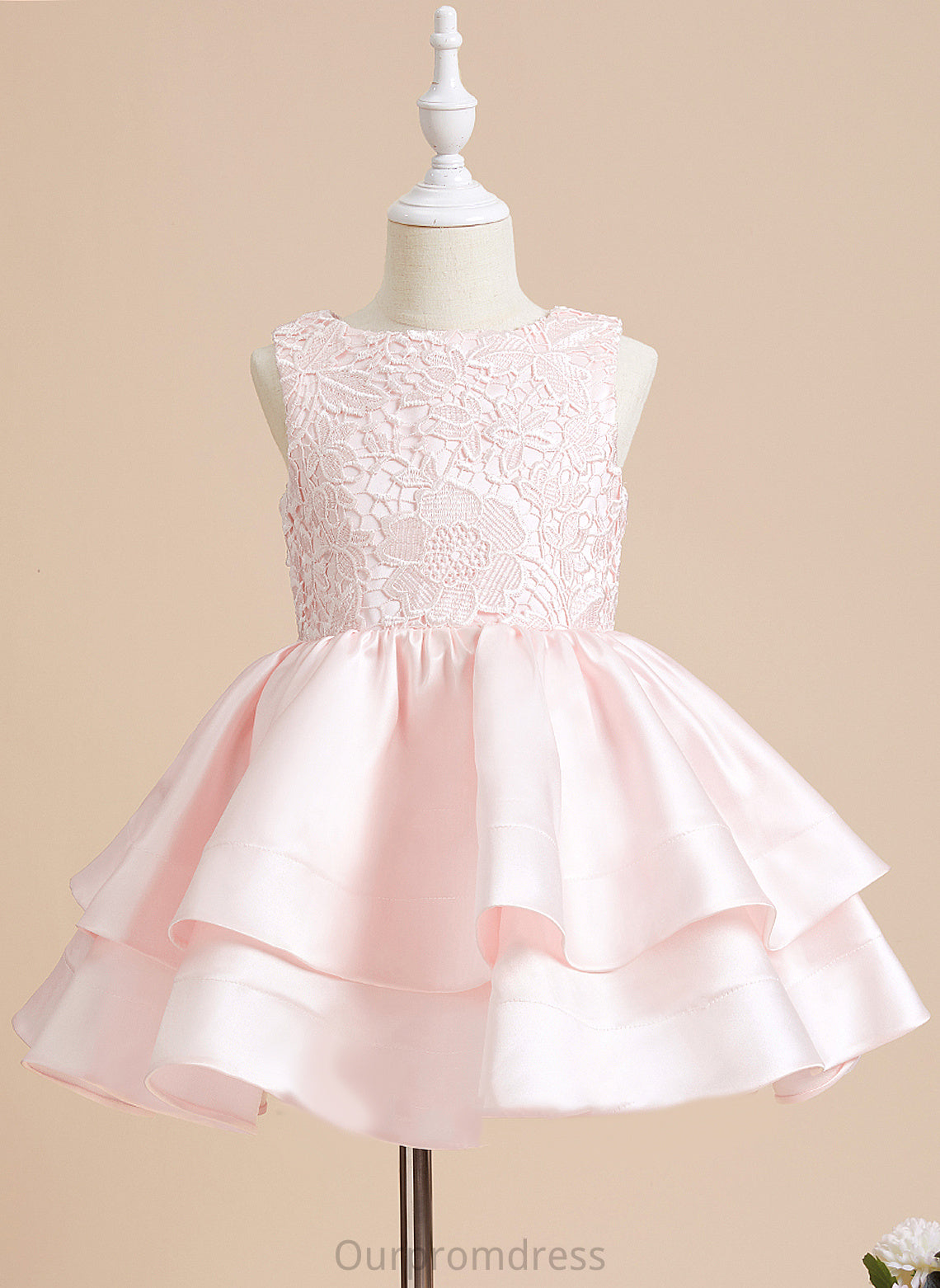 Girl Flower Dress Neck Flower Girl Dresses A-Line Sleeveless Gemma Scoop Short/Mini - Satin/Lace