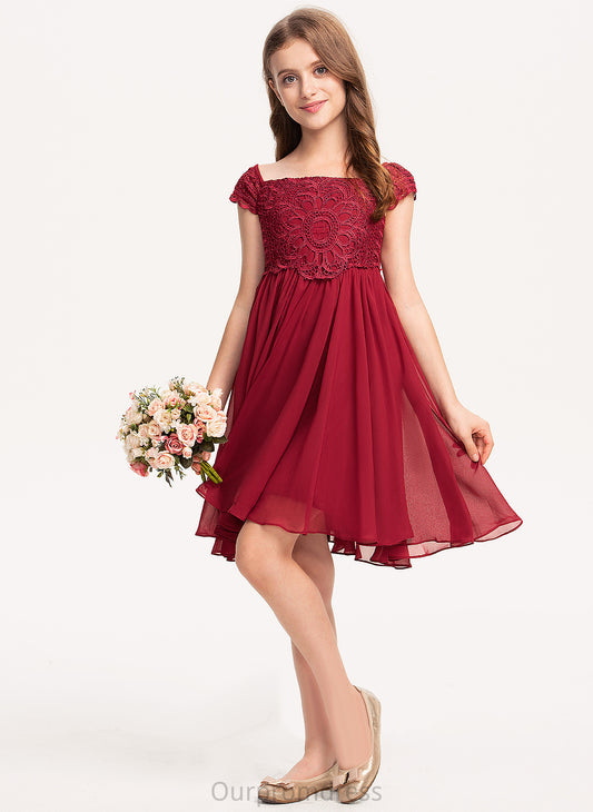 Chiffon Flower Dress Square Sleeves Elaina Girl - Knee-length Neckline Short Flower Girl Dresses A-Line