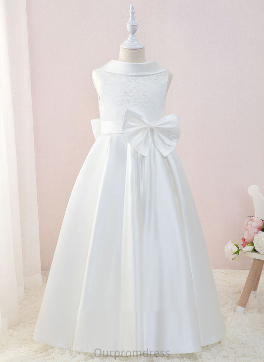 Satin/Lace Sleeveless With Girl Flower Girl Dresses Scoop Floor-length Dress Jimena Flower - Neck Bow(s) Ball-Gown/Princess