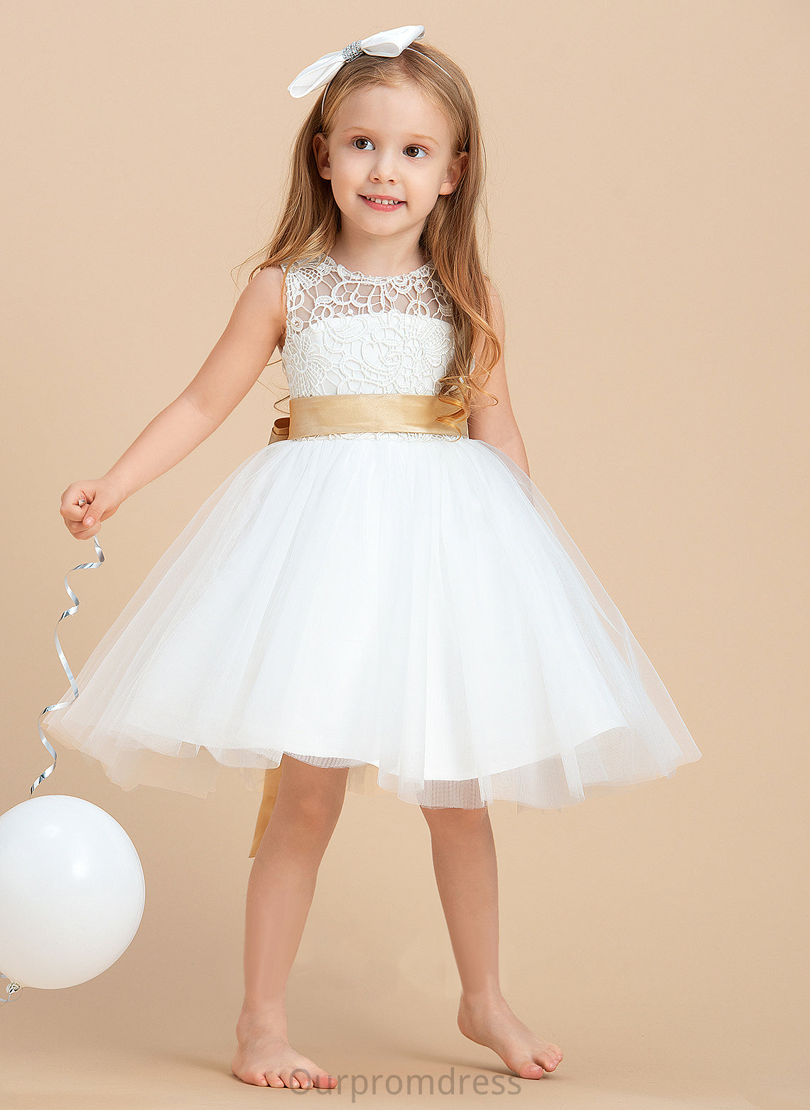 Sleeveless With Flower - Dress Knee-length Neck Hole Flower Girl Dresses Satin/Tulle/Lace A-Line Isabelle Sash/Bow(s)/Back Girl Scoop