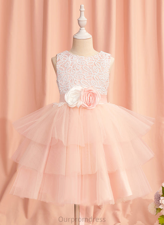 Hole Flower Girl Dresses - Lace/Flower(s)/Back Flower Neck Knee-length Dress Sleeveless Girl With Kiersten Satin/Tulle Ball-Gown/Princess Scoop